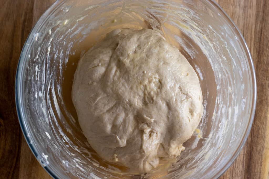 The dough has been rubbed with some more ghee.