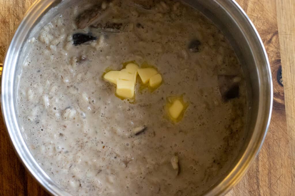 The butter added to the risotto.