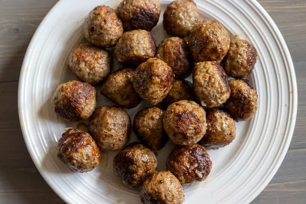 The meatballs fried until browned.