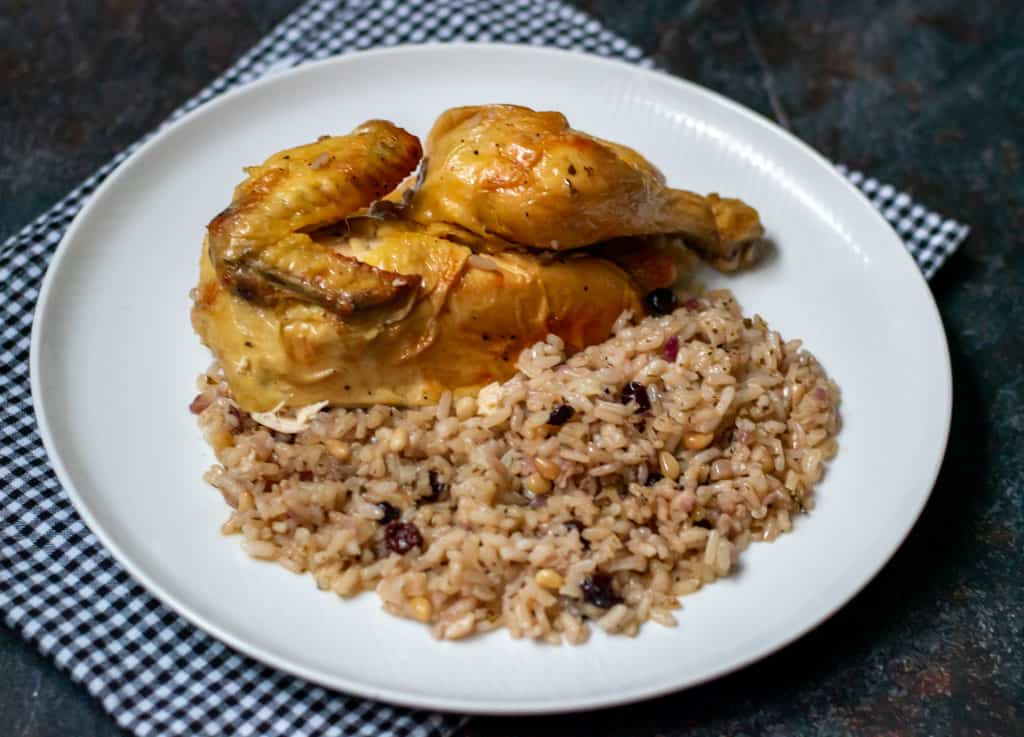 Rice stuffed roasted chicken recipe.