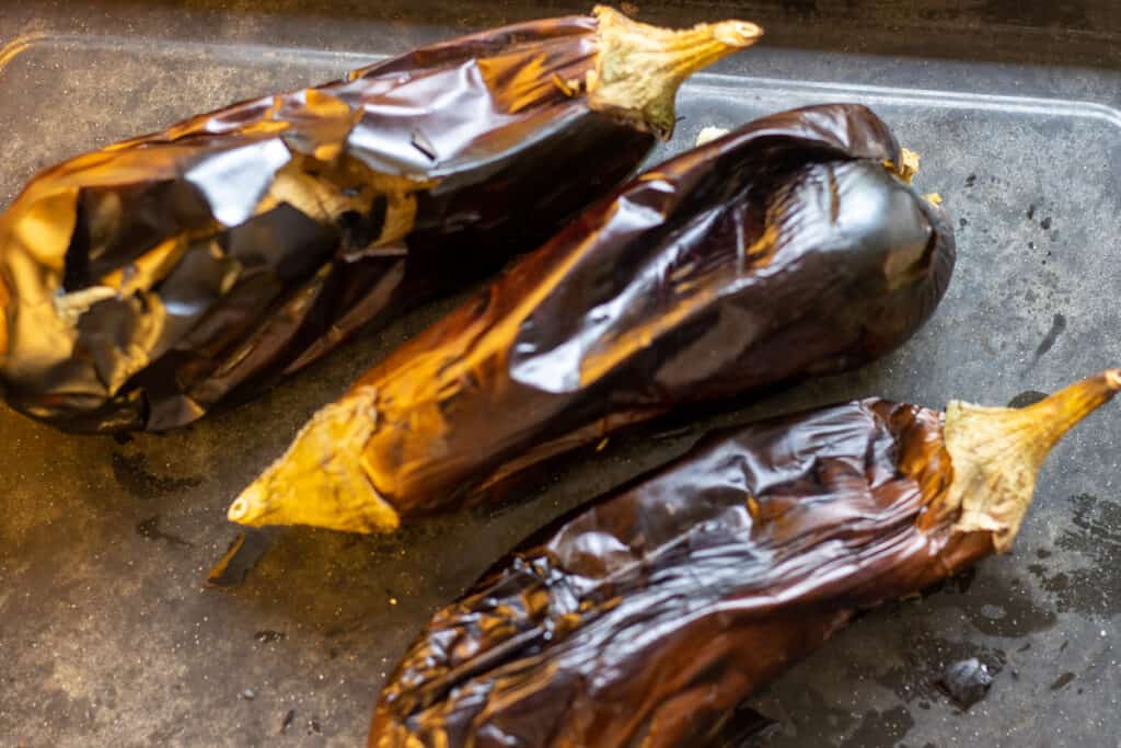 cook the aubergines on BBQ