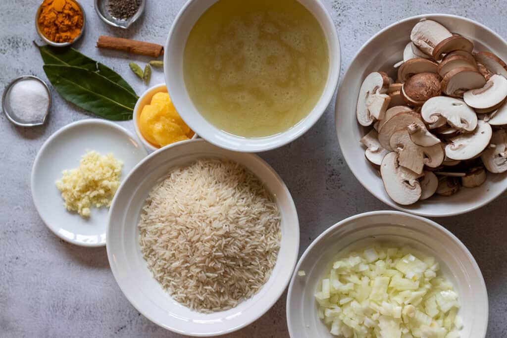 Ingredients for mushroom pilau