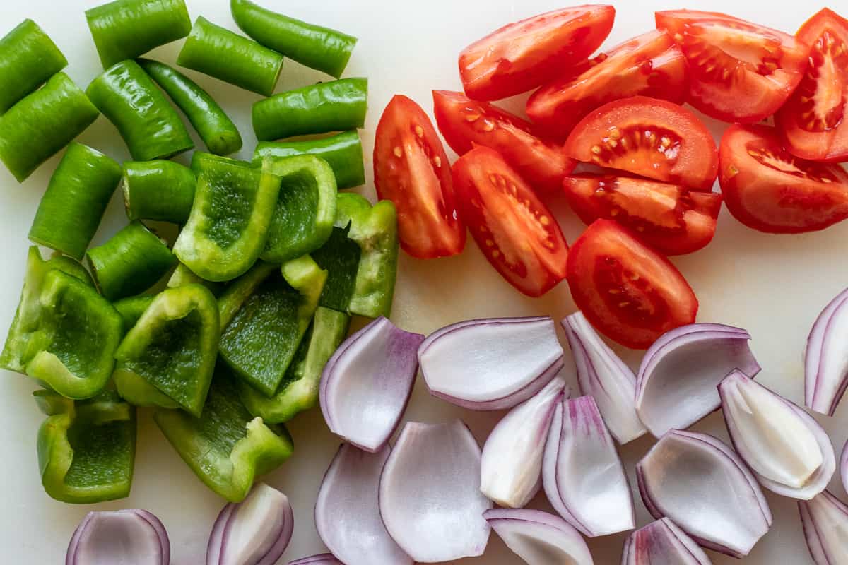 Vegetables for lamb shish kebabs.