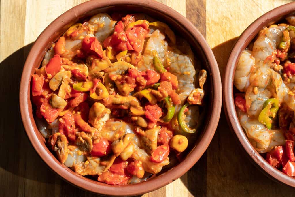 The mixture is placed in an oven dish.