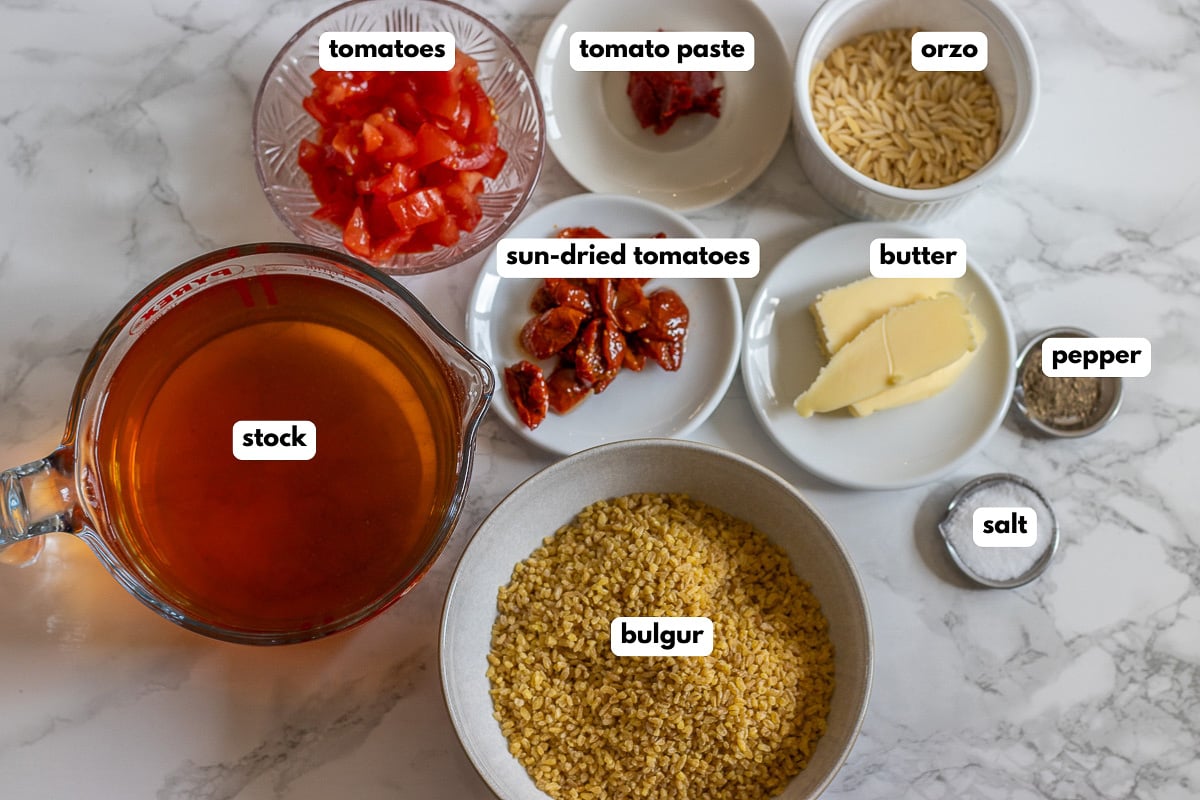 Labelled ingredients for the recipe.
