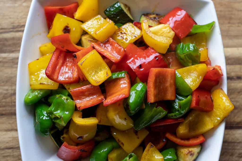 Peppers are placed in a bowl.