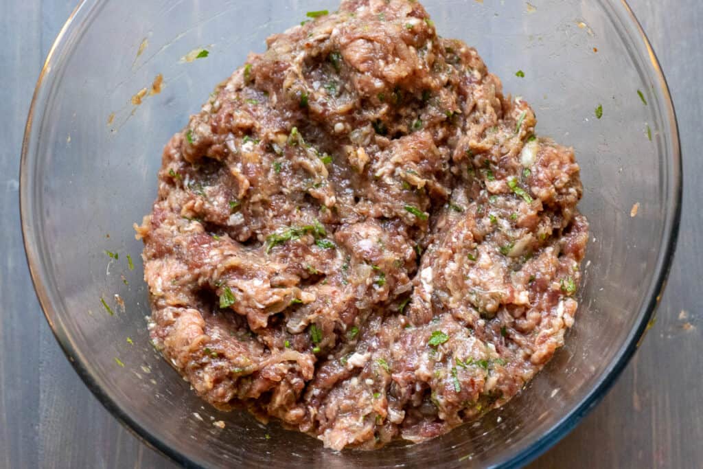 Meatball mixture is ready to shape.