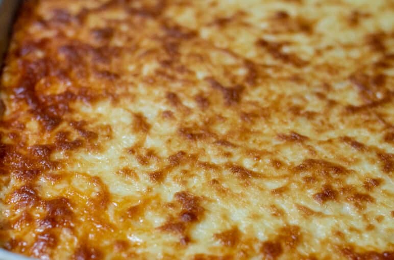 The dish is baked until golden.