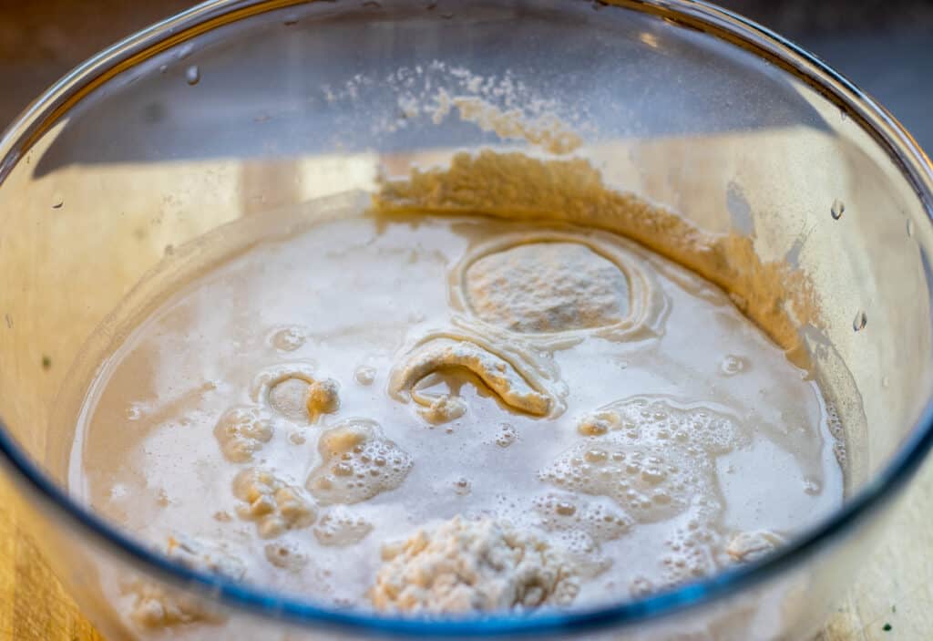 Ingredients for the pide dough in a bowl.