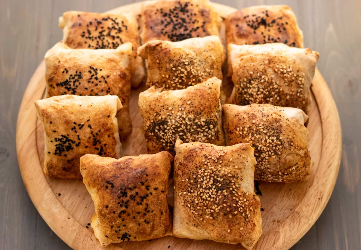 Turkish filo pie made with spiced mince and onions