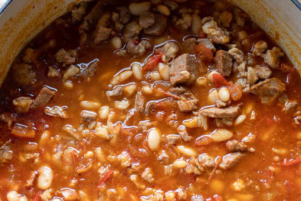 Kuru Fasulye in the pan once the meat and beans are fully cooked.