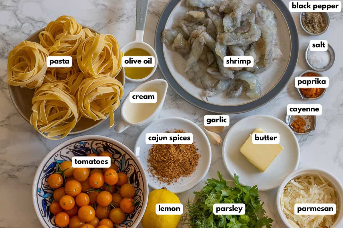 Labeled ingredients for the recipe.