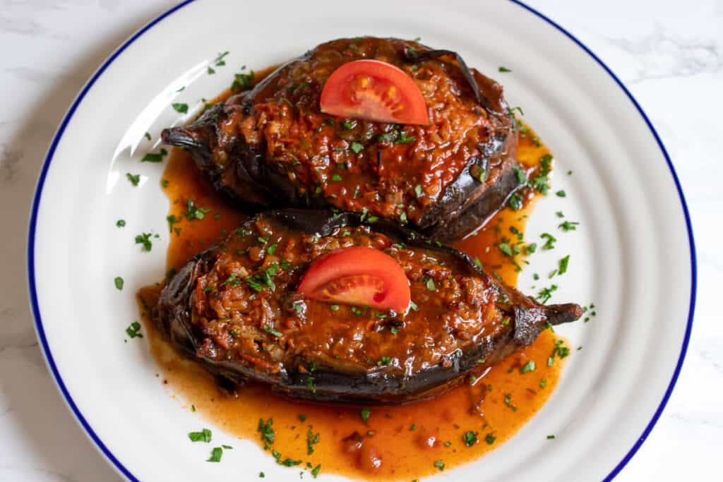 imam Bayildi (Turkish stuffed Aubergine)