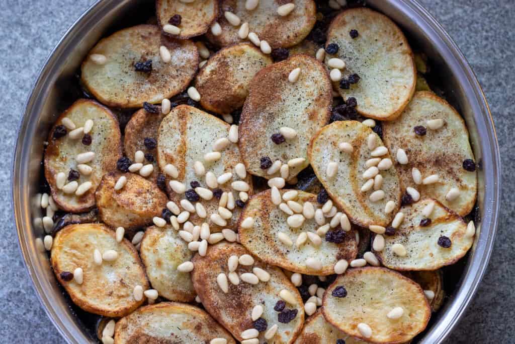 Layered potato slices.