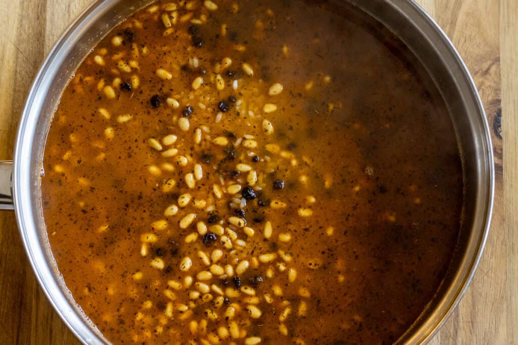 add the stock and cook
