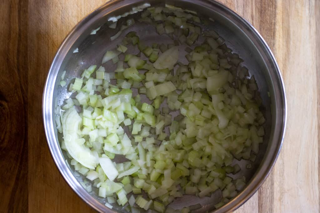 saute onions and celery with olive oil