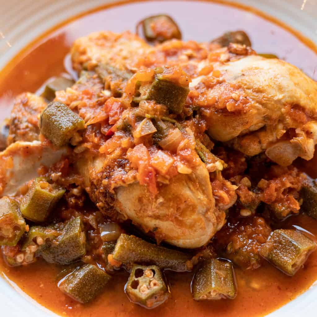 Bamya Turkish Okra Stew with Chicken Cooking