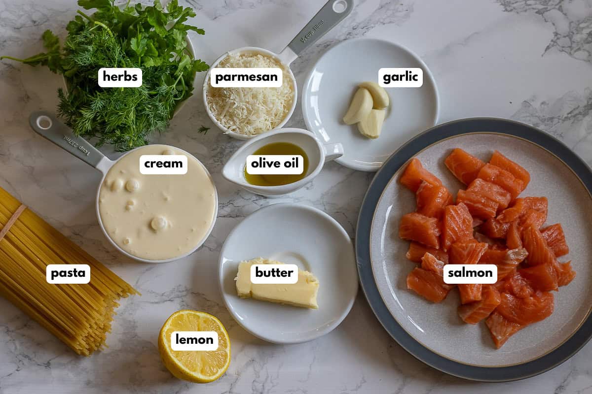 Labelled ingredients for the recipe.