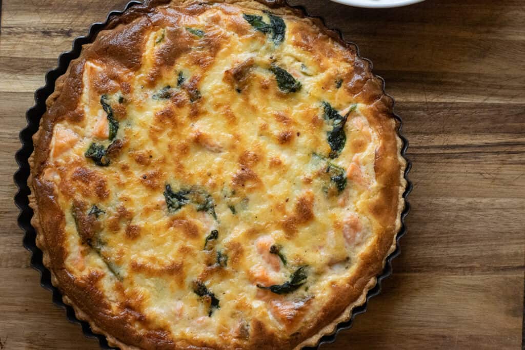 The quiche is baked until golden brown.
