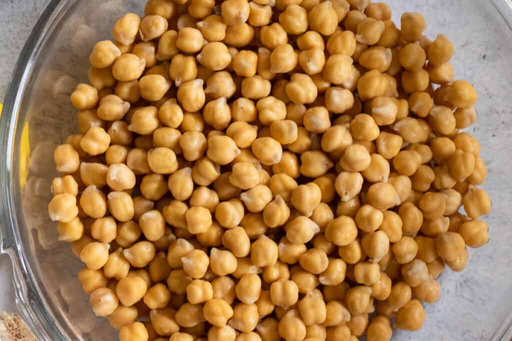 The chickpeas after soaking overnight, swollen to three times the size.