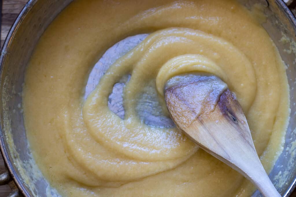 Water stirred into toasted cornmeal.