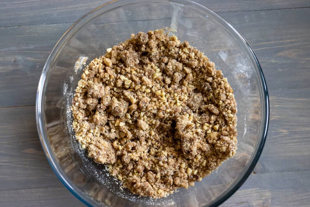 Chopped walnuts are added to the crumb topping.