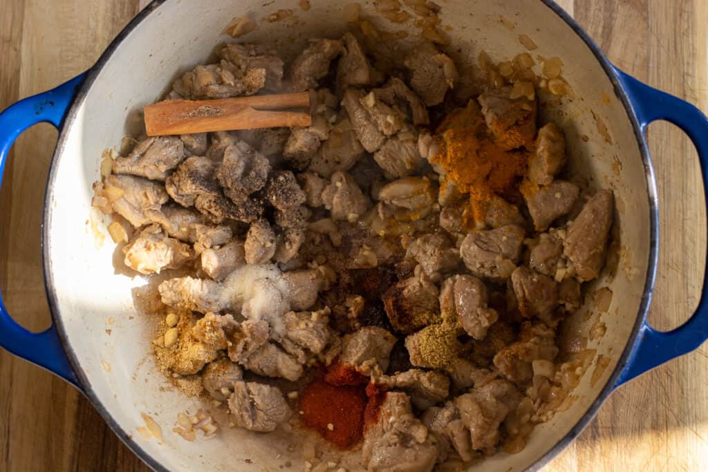 The spices added to the lamb and onions.
