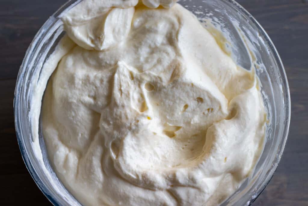 Egg whites gently folded into the mascarpone mixture.
