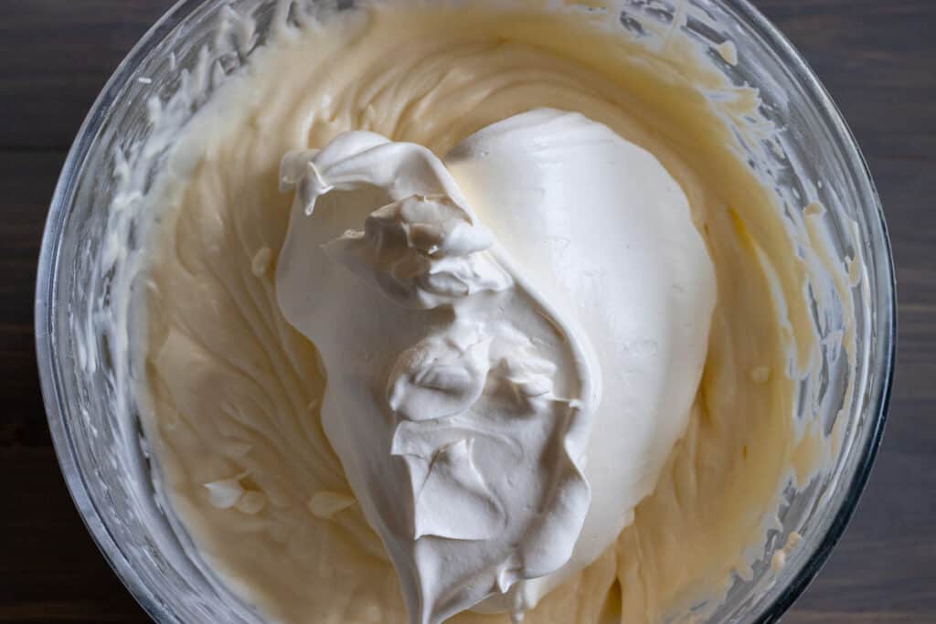 Whipped cream added to the mascarpone mixture.