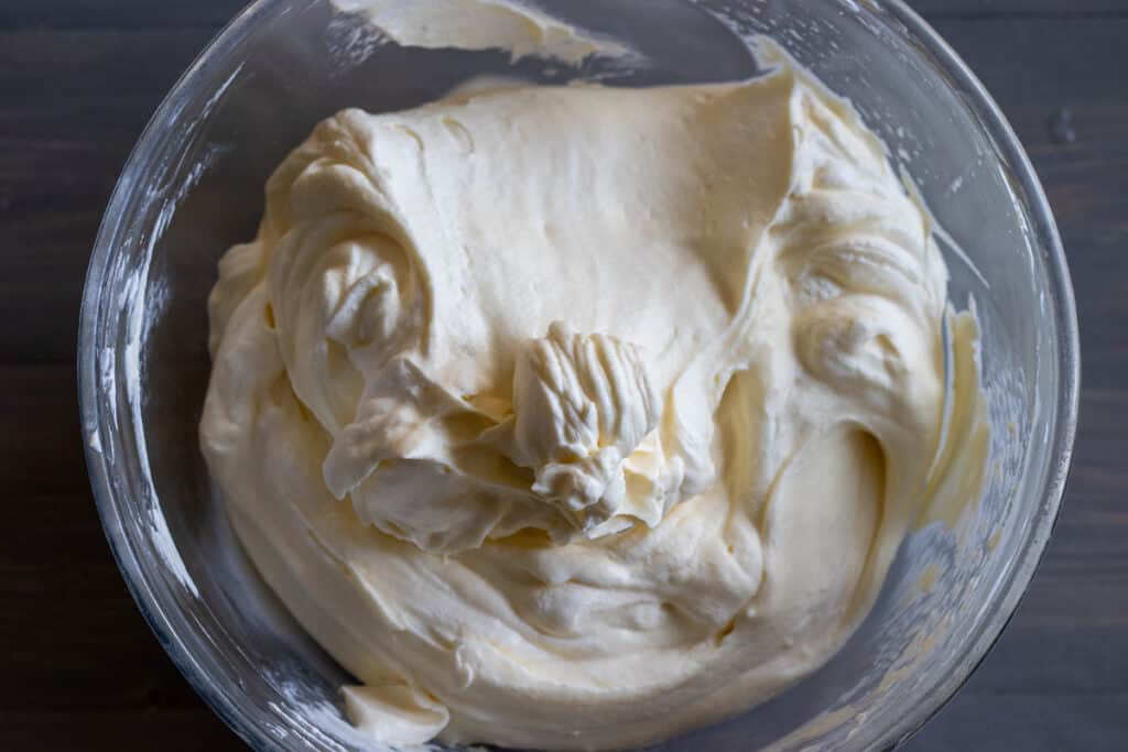 Mascarpone mixture and whipped cream folded together.