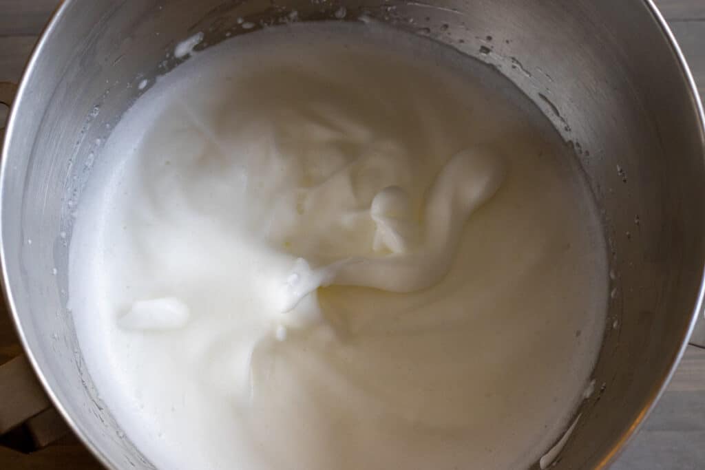 Egg whites whisked with cream of tartar until stiff.