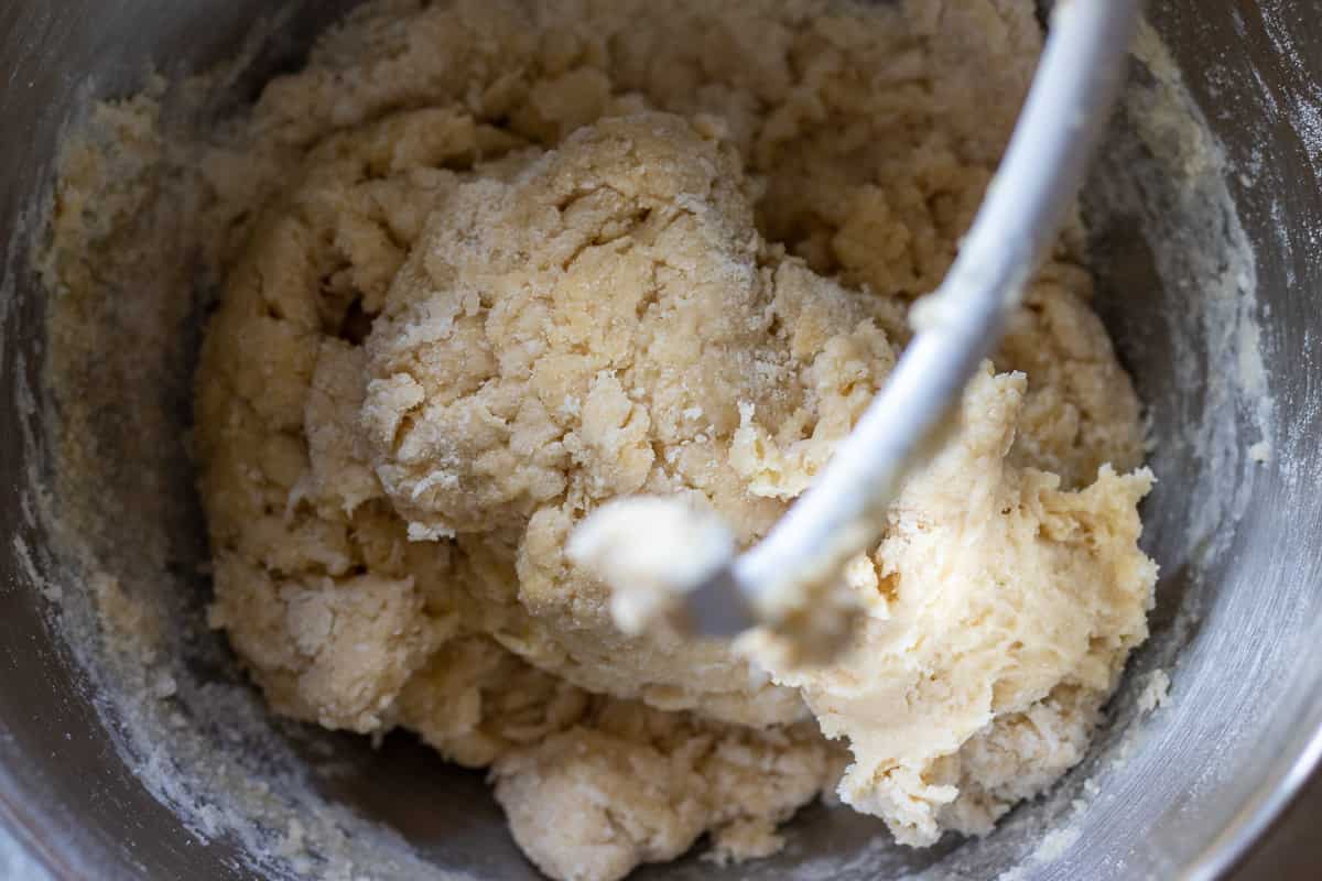 Flour, milk, sugar, and yeast mixed into a dough.