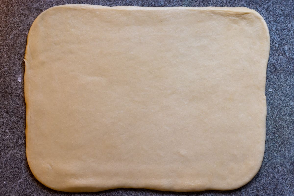 Babka dough rolled into a rectangle.