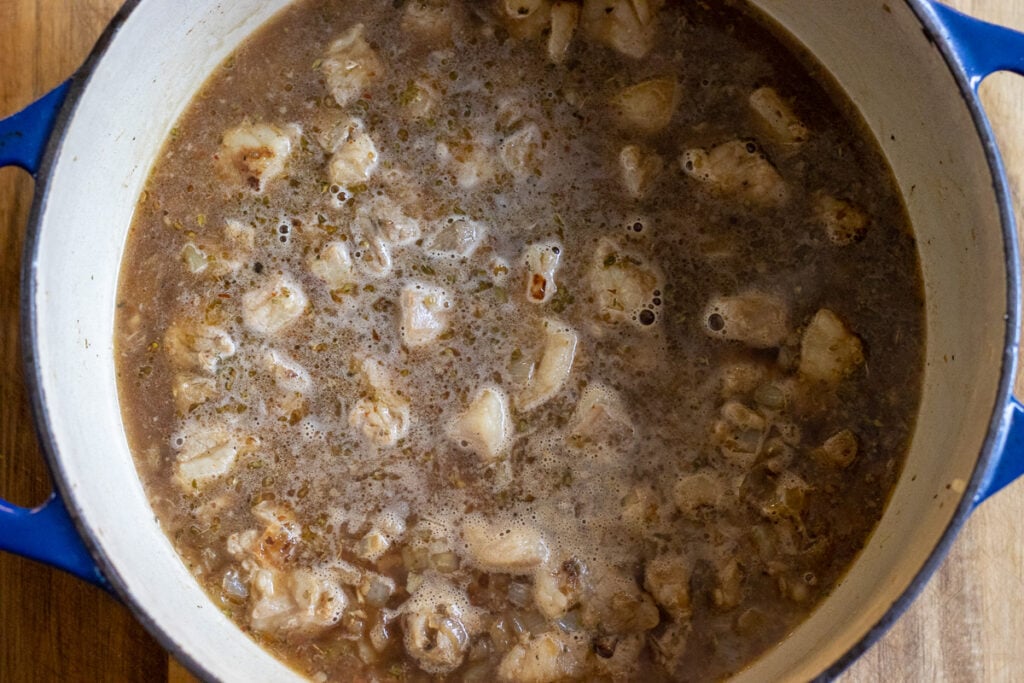 The water is added to the pan.