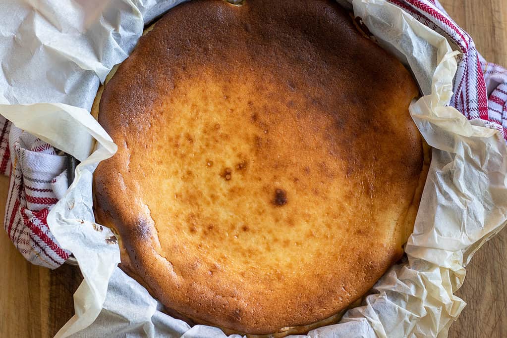 San Sebastian Cheesecake baked until the top is golden.