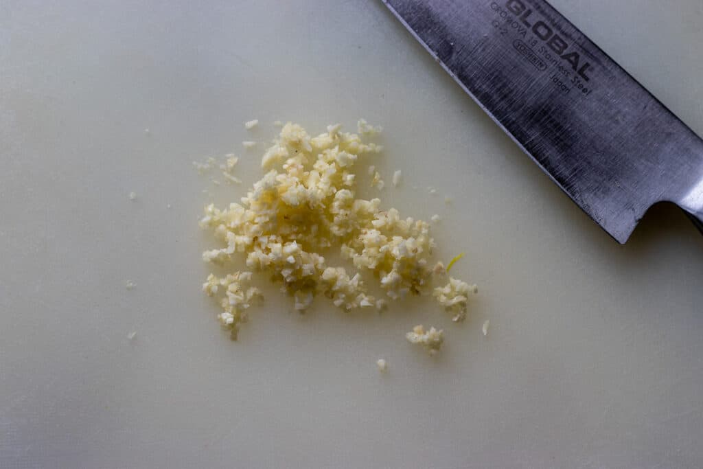 Finely chopped fresh garlic.