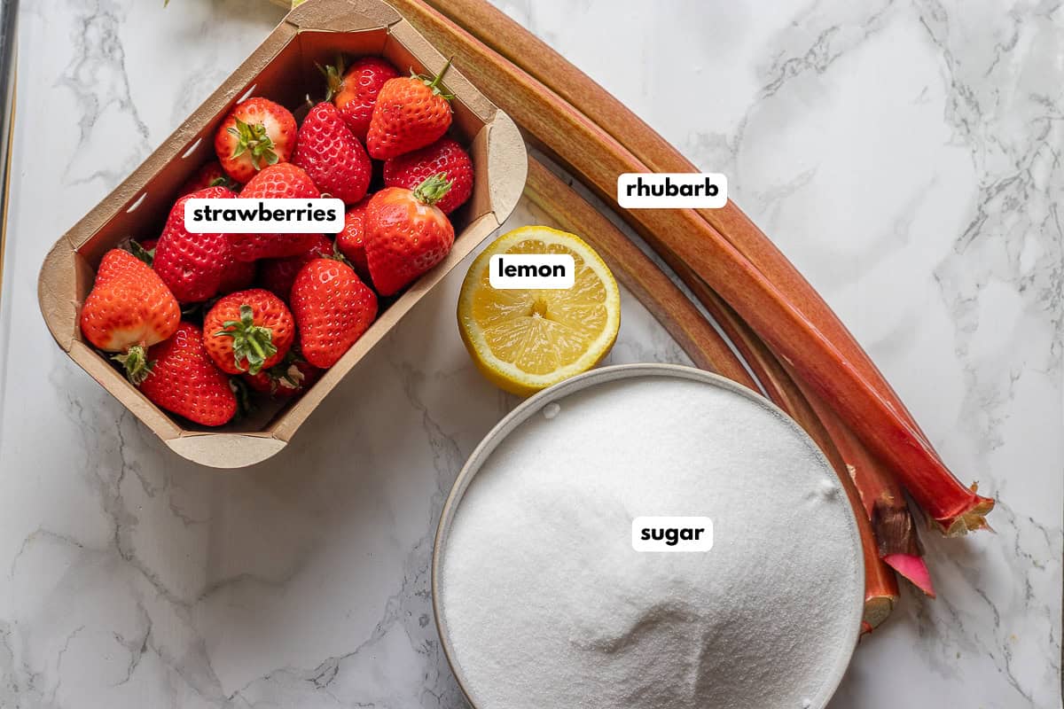 Labelled ingredients for the recipe.