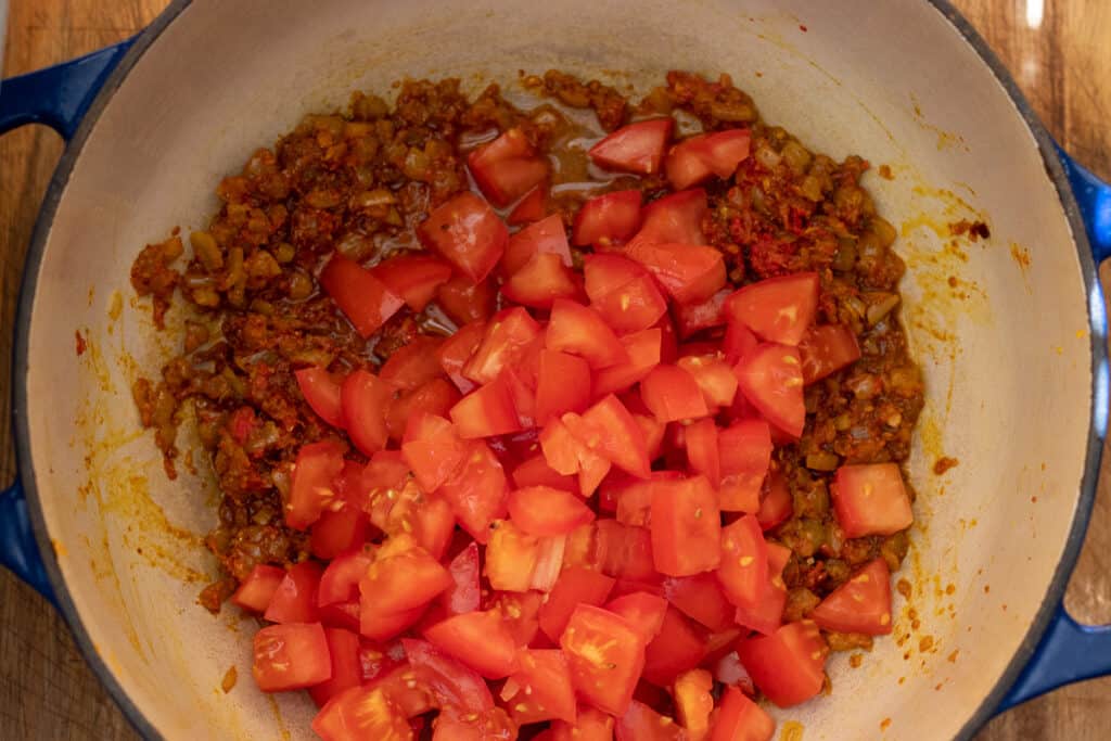 Chopped tomatoes cooked down until the ghee separates.