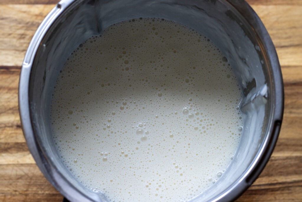 The pudding mixture blitzed until smooth in a food processor.