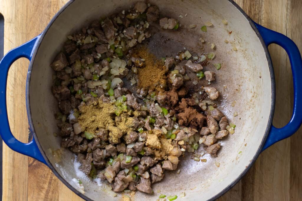 Warm spices added to the pot.