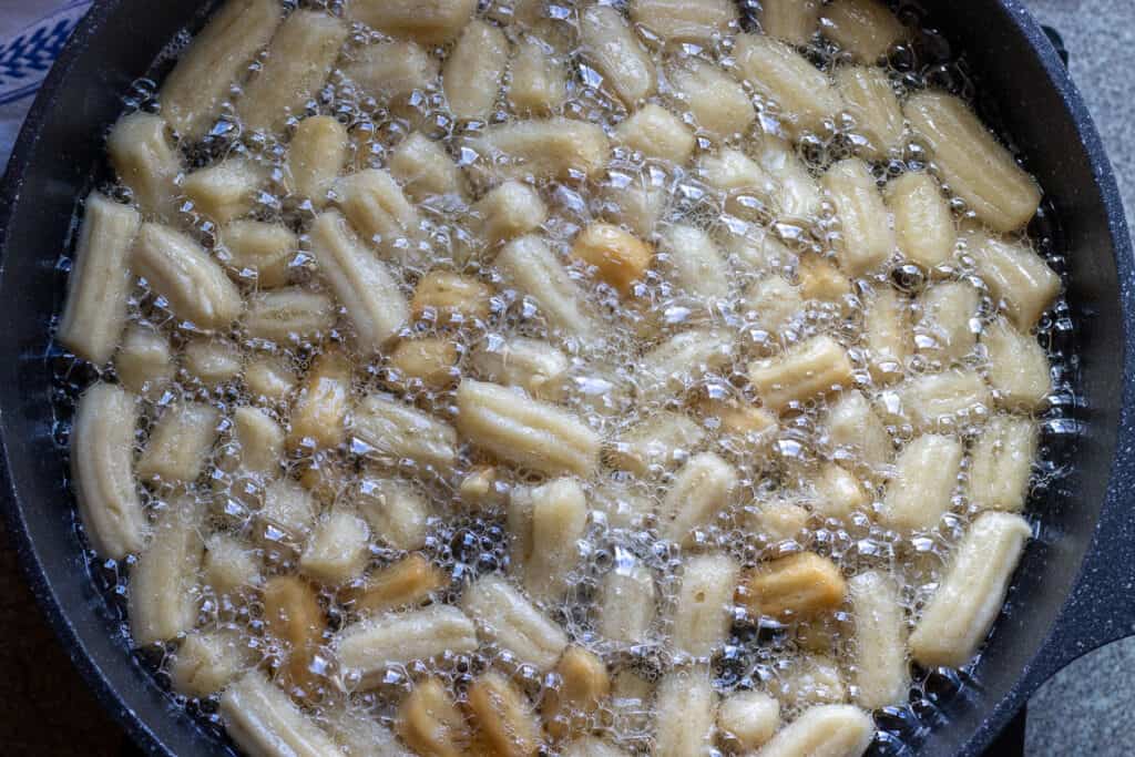Dough pieces started browning.