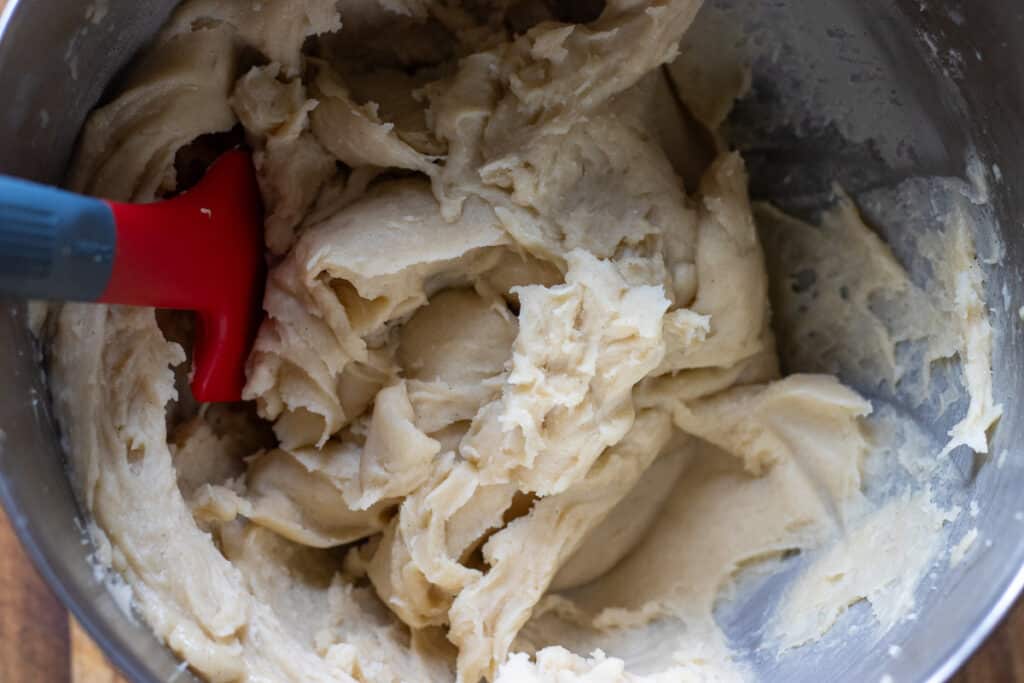 Starch and vinegar are incorporated into the dough.
