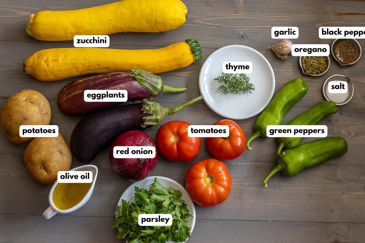 Labelled ingredients for the recipe.