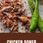 Shaved chicken doner meat on lavash bread with green chillies.