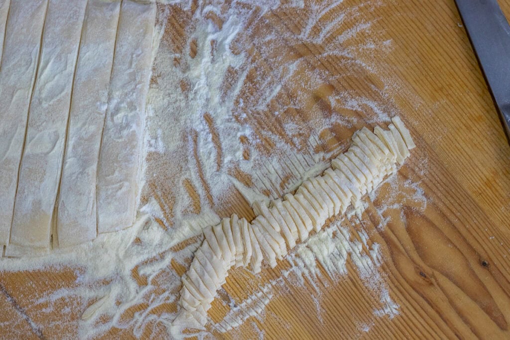 Thin strips cut into matchsticks.