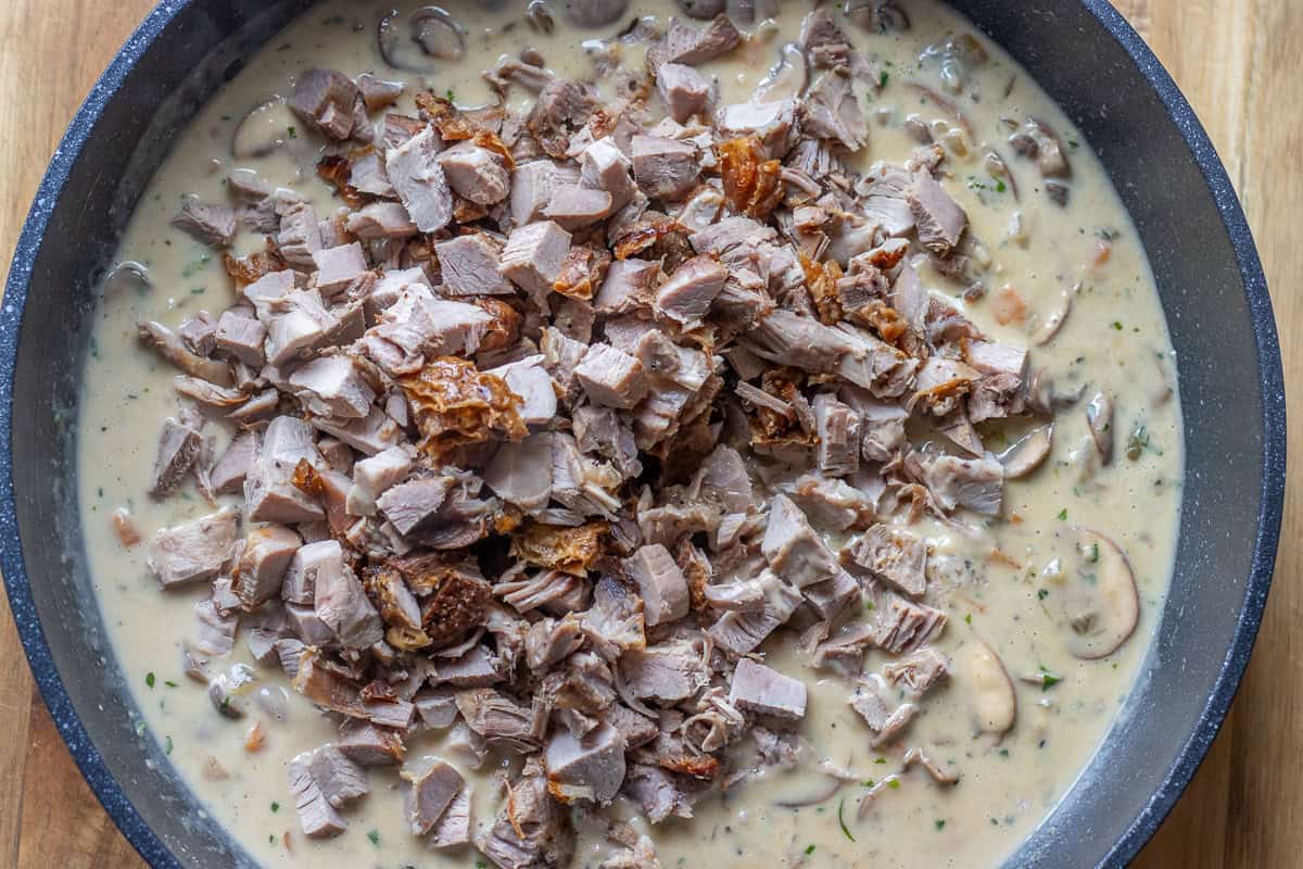 turkey meat is added to the pie filling