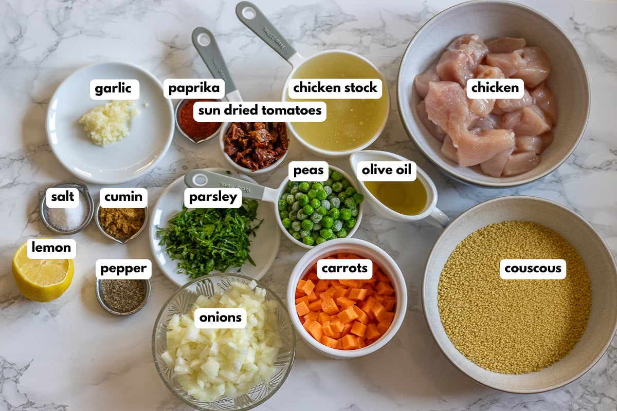 Labelled ingredients for the recipe.