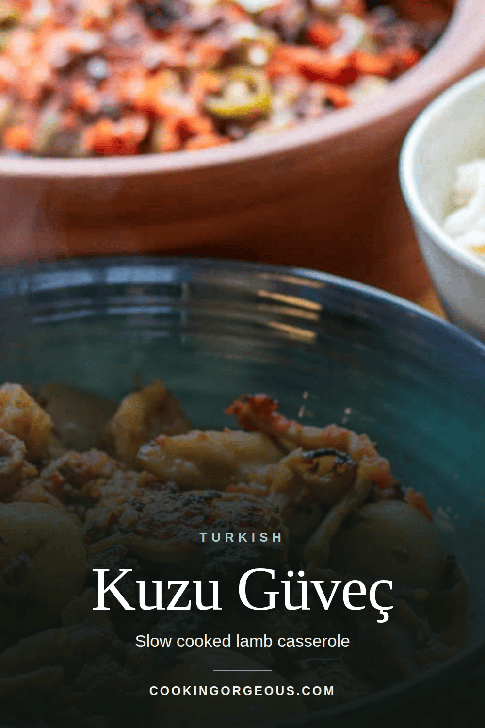 Kuzu Güveç, Turkish lamb casserole in a clay pot.