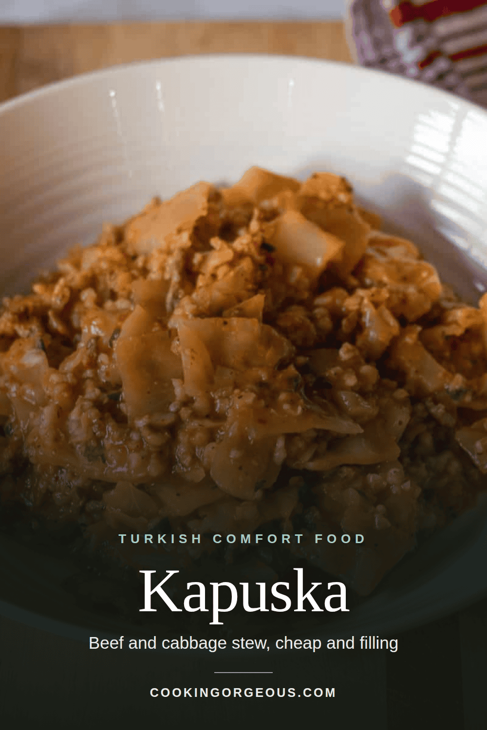 Kapuska, Turkish beef and cabbage stew in a bowl.