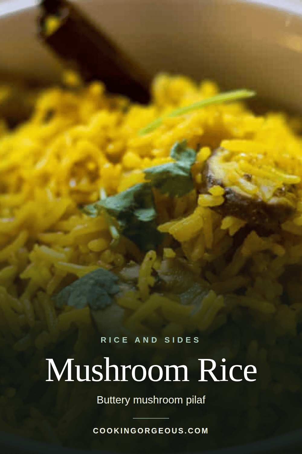 Mushroom rice pilaf served in a bowl.